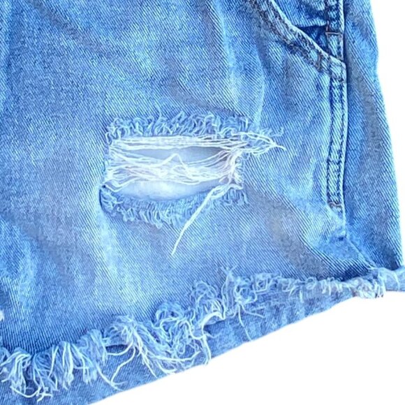 PacSun Grunge Distressed Denim Overall Shortalls Retro Hippie Boho Jean Bibs-M - Picture 5 of 11